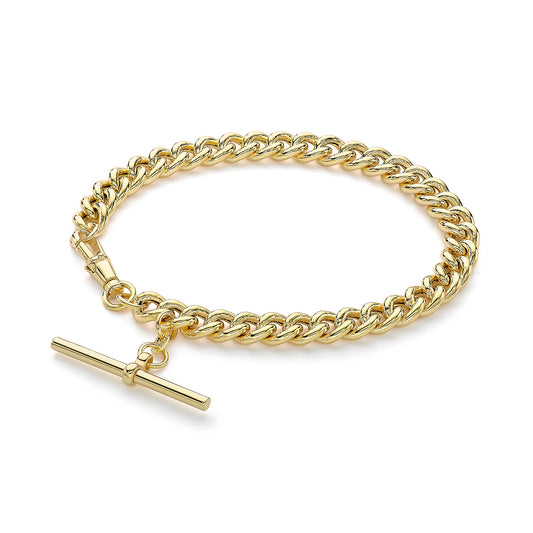 9ct Yellow Gold T-Bar Hollow Curb Bracelet