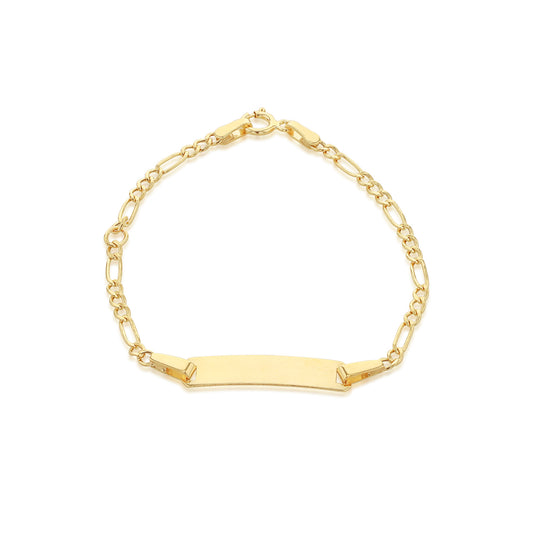 9ct Yellow Gold Figaro Chain With ID Plate Children's Bracelet