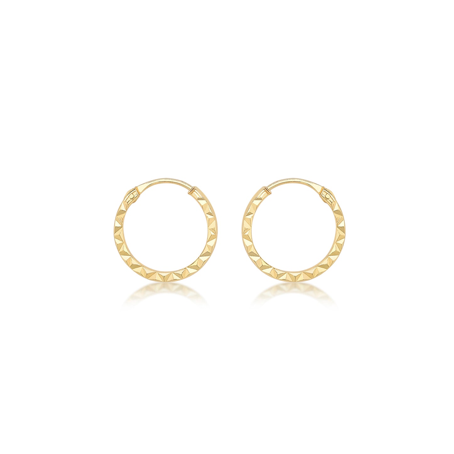 9ct Yellow Gold 10mm Diamond Cut Edge Hoop Earrings