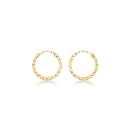 9ct Yellow Gold 10mm Diamond Cut Edge Hoop Earrings