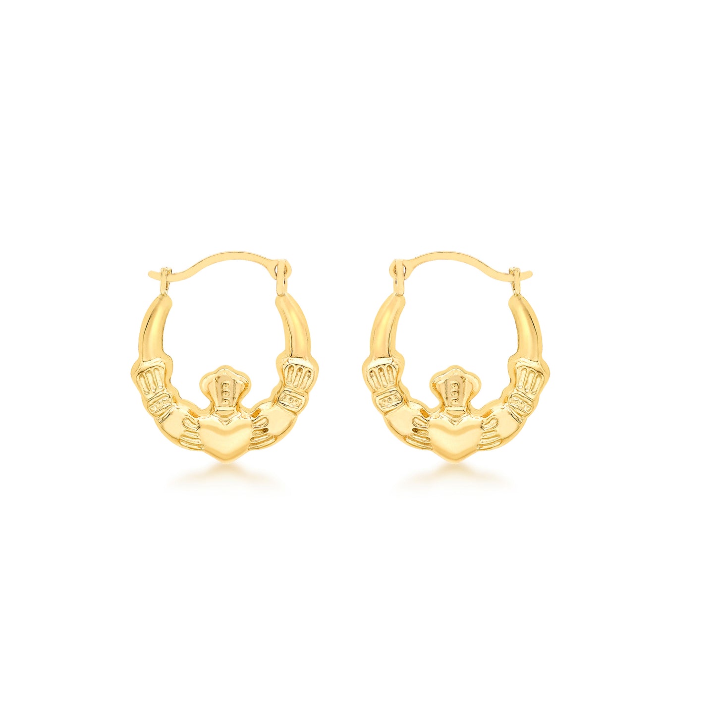 9ct Yellow Gold 17mm Claddagh Latch Hoop Earrings