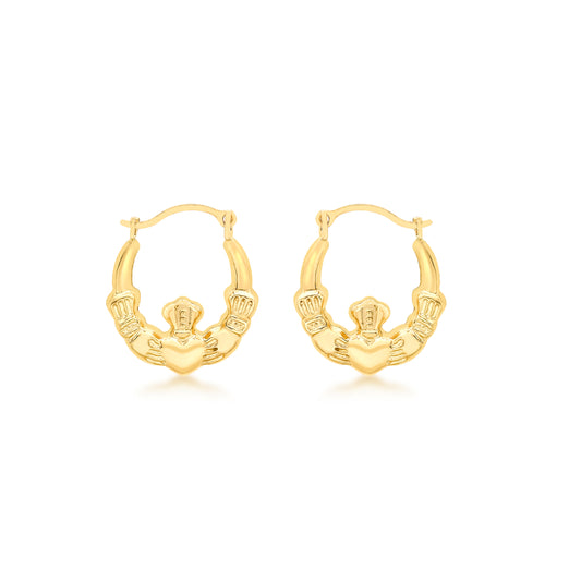 9ct Yellow Gold 17mm Claddagh Latch Hoop Earrings