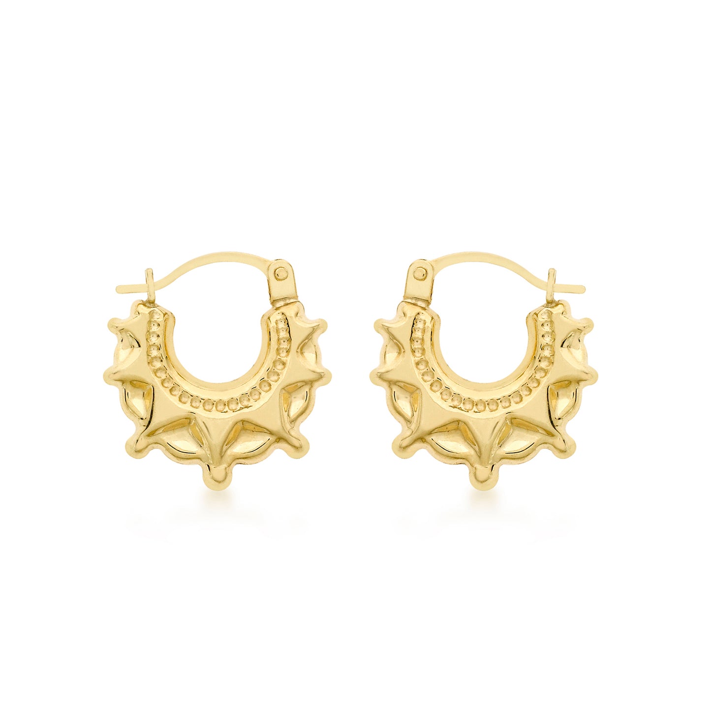 9ct Gold Fancy Star Pattern Creole Hoop Earrings