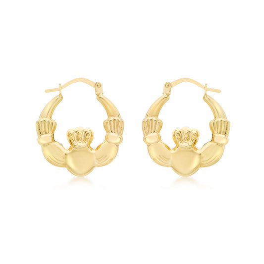 9ct Yellow Gold 22mm Claddagh Creole Hoop Earrings