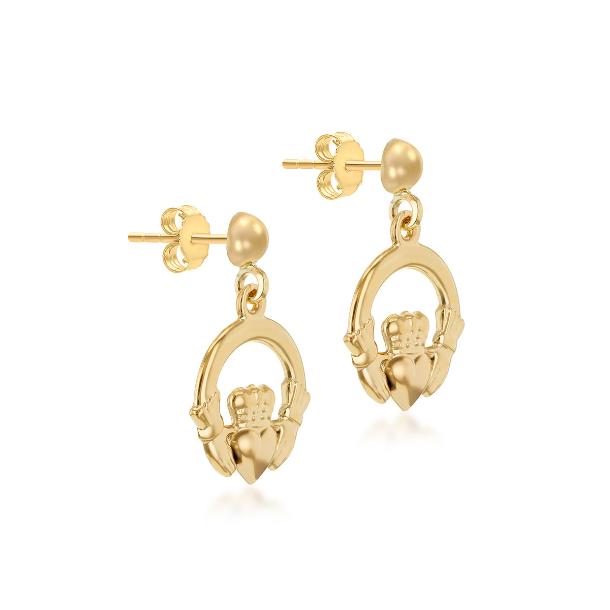 9ct Yellow Gold 19mm Claddagh Drop Hoop Earrings