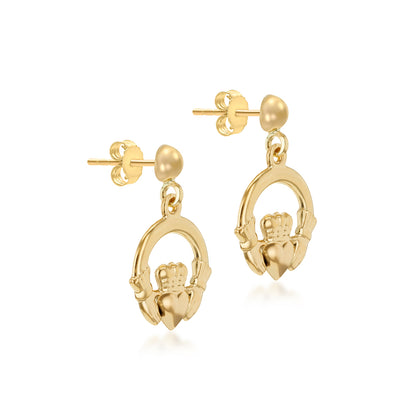 9ct Yellow Gold 19mm Claddagh Drop Hoop Earrings