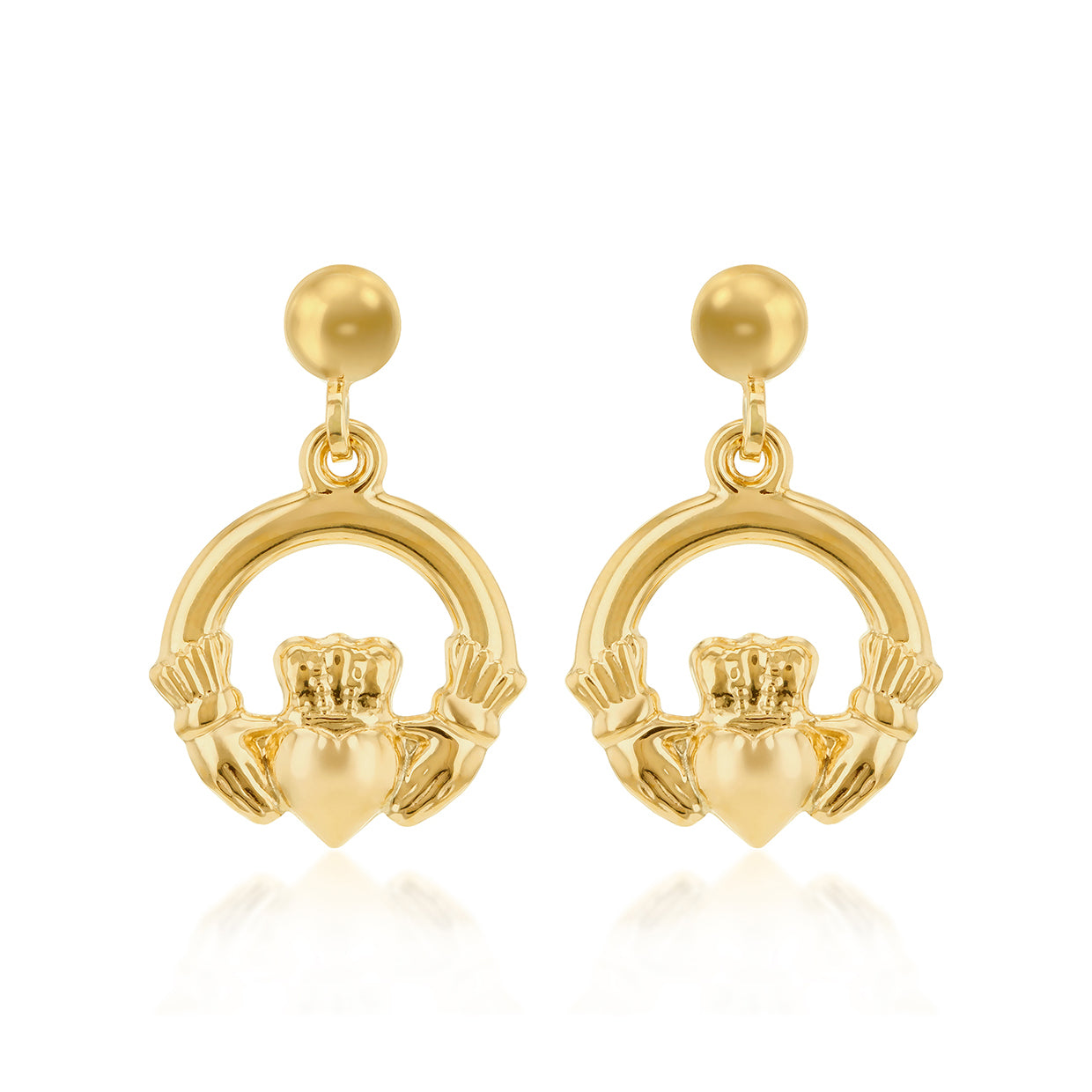 9ct Yellow Gold 19mm Claddagh Drop Hoop Earrings