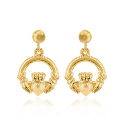 9ct Yellow Gold 19mm Claddagh Drop Hoop Earrings