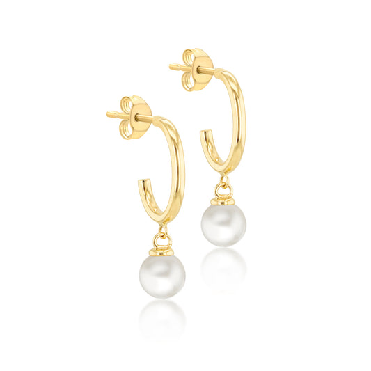 9ct Yellow Gold & Freshwater Pearl Drop Stud Earrings