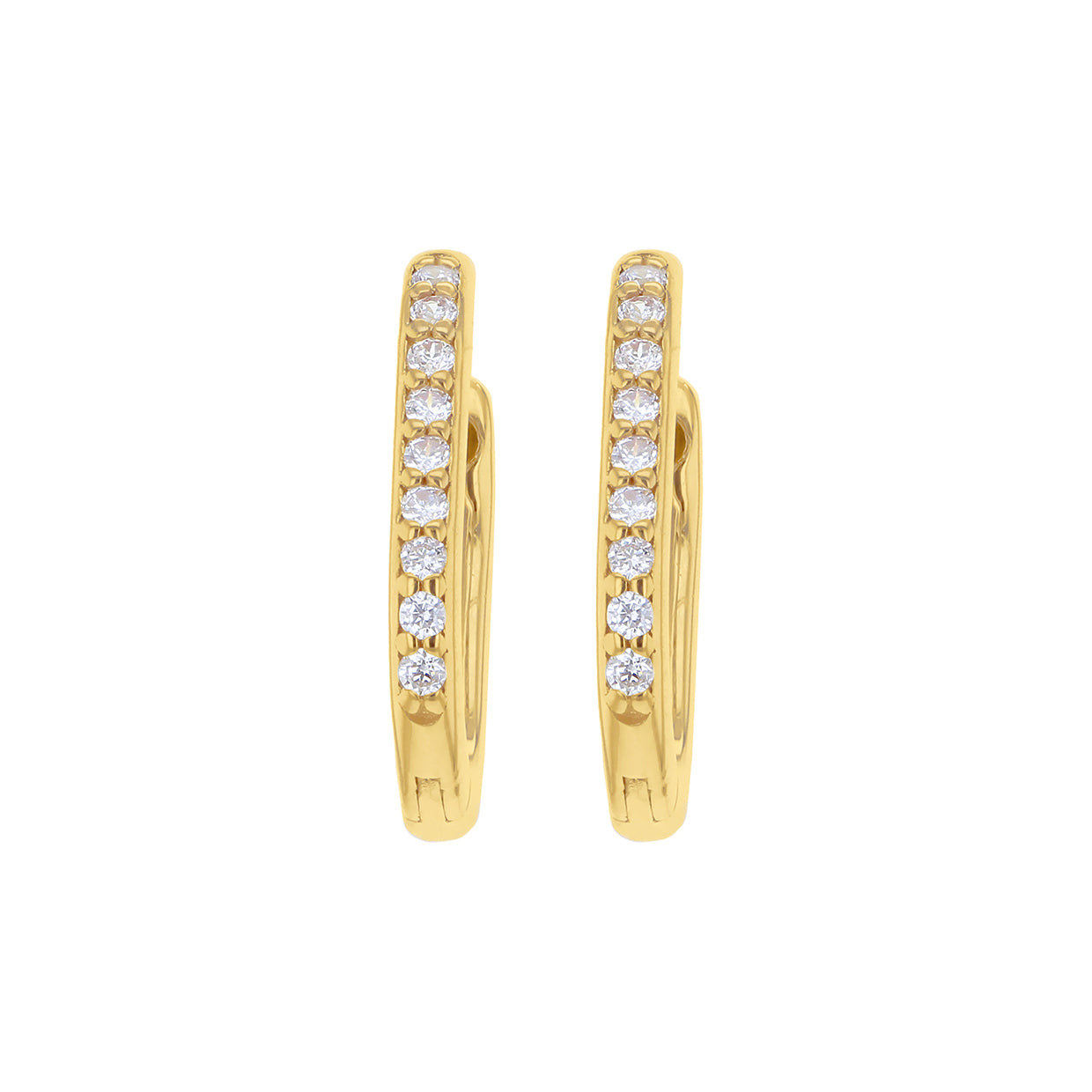 9ct Yellow Gold Polished CZ Rectangular Creole Hoop Earrings