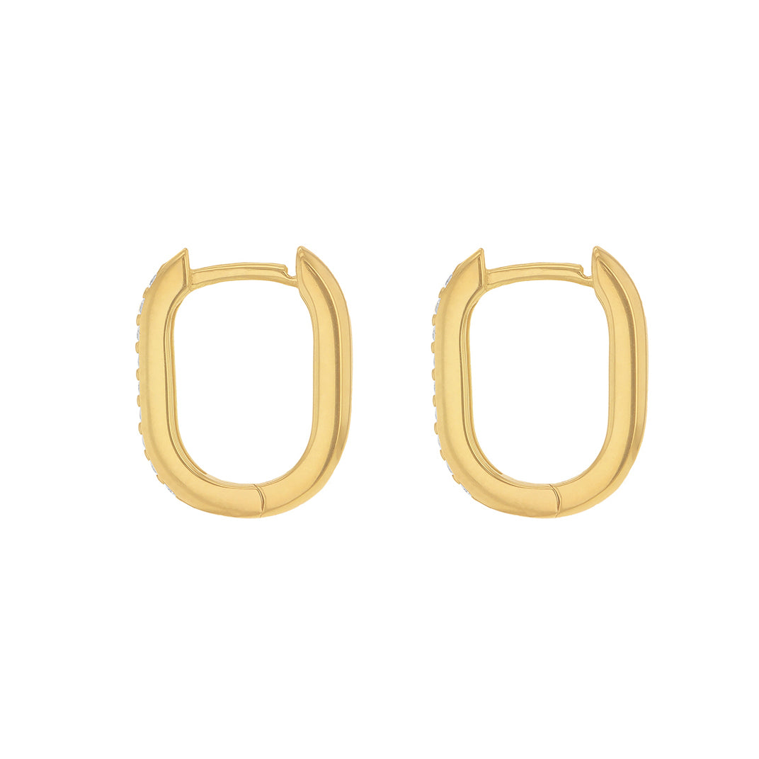 9ct Yellow Gold Polished CZ Rectangular Creole Hoop Earrings