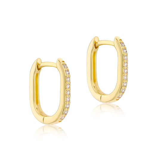 9ct Yellow Gold Polished CZ Rectangular Creole Hoop Earrings