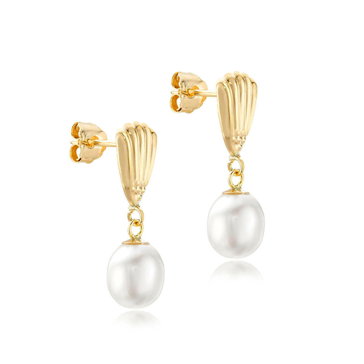 9ct Yellow Gold Shell Styled Drop Pearl Earrings
