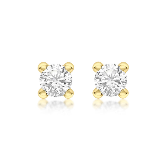 9ct Yellow Gold White 4mm CZ April Birthstone Stud Earrings