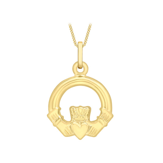 9ct Yellow Gold 13mm Claddagh Necklace