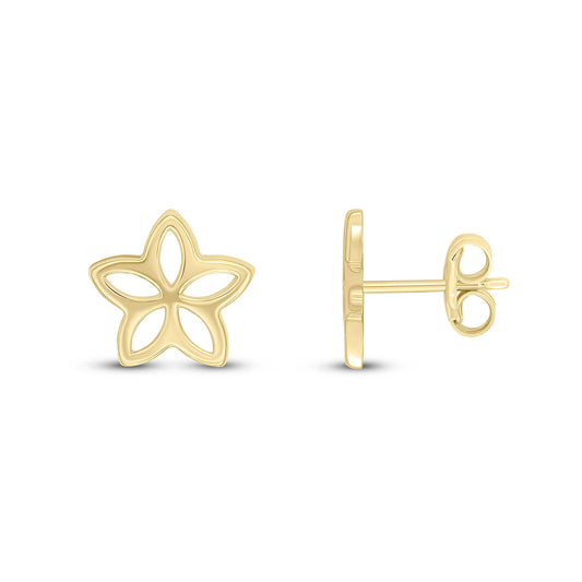 9ct Yellow Gold Polished Star Flower Stud Earrings
