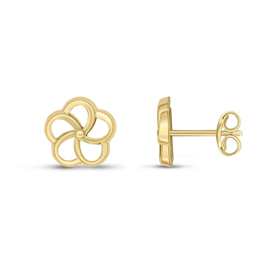 9ct Yellow Gold Flower Swirl Stud Earrings