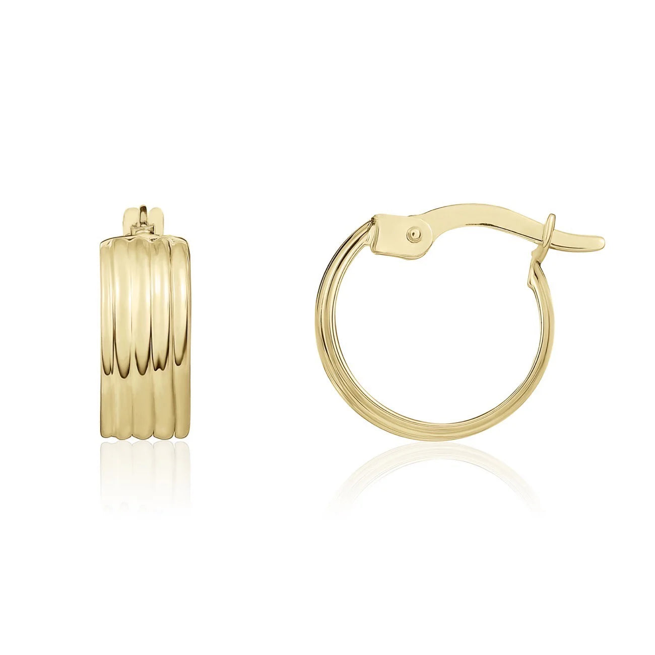 9ct Yellow Gold 12mm Ribbed Wide Hoop Earrings