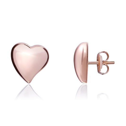 9ct Rose Gold Dome Heart Stud Earrings