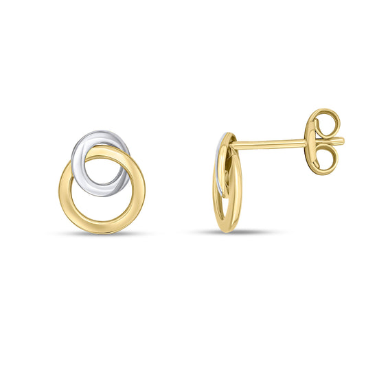 9ct Two Tone Gold Interlocking Circle Stud Earrings