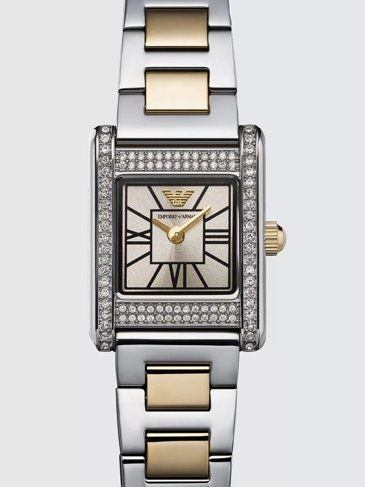 Emporio Armani 26mm Ladies Genni Two Tone Yellow Gold & Silver Bracelet Watch