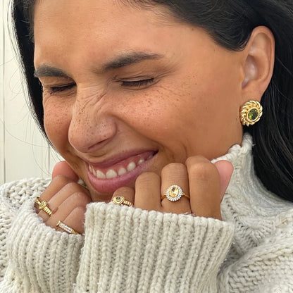 Sterling Silver Yellow Gold Plated Floral CZ Stud Earrings