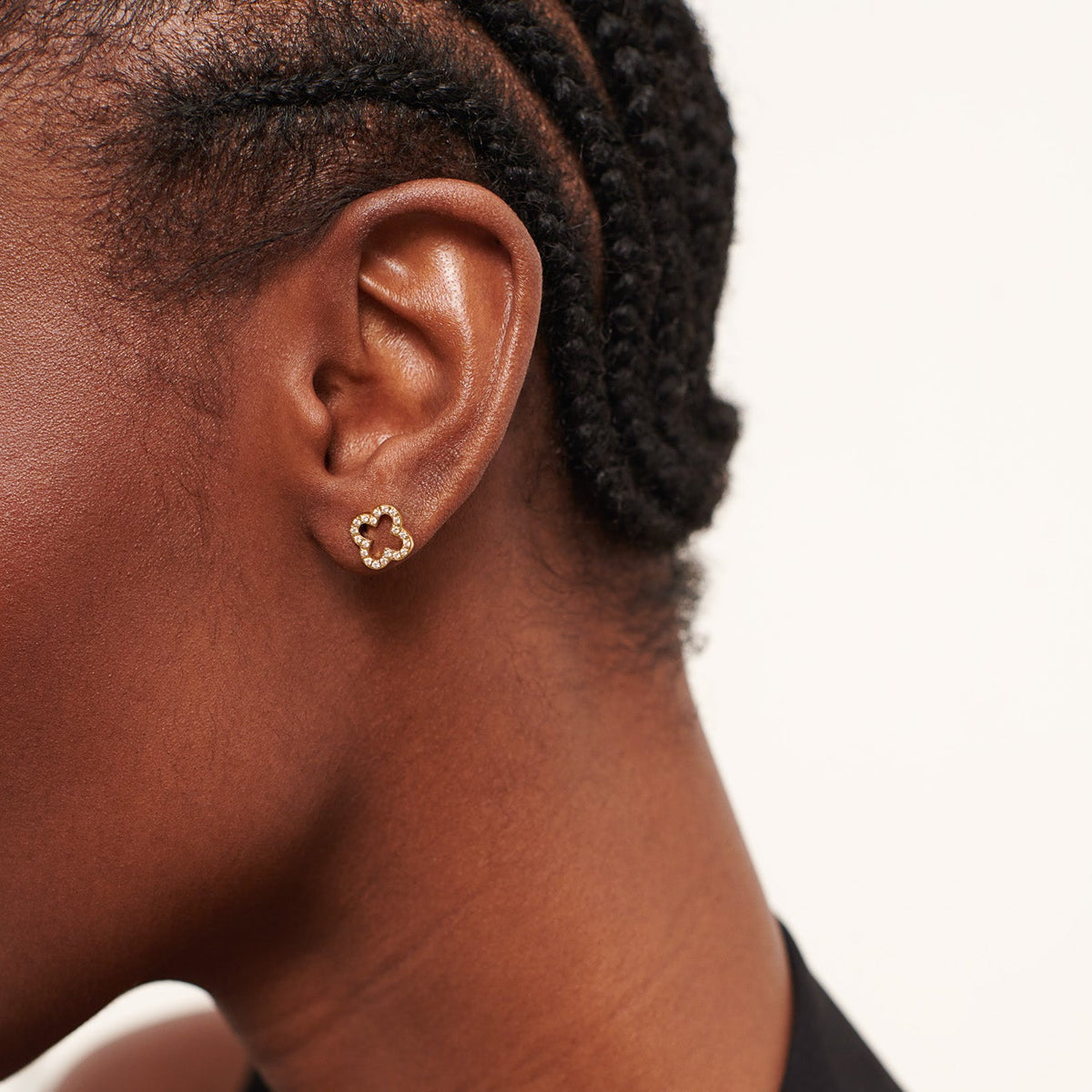 D.LOUISE Yellow Gold Plate Pavè CZ Clover Studs