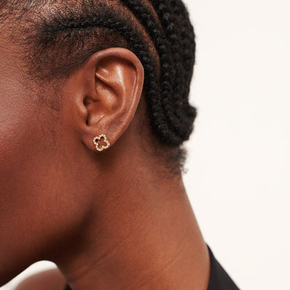 D.LOUISE Yellow Gold Plate Pavè CZ Clover Studs