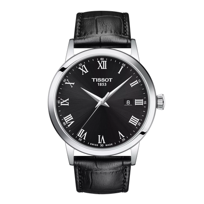 Tissot 42mm Silver Tone Classic Dream, Black & Date Dial, Gents Black Strap Watch