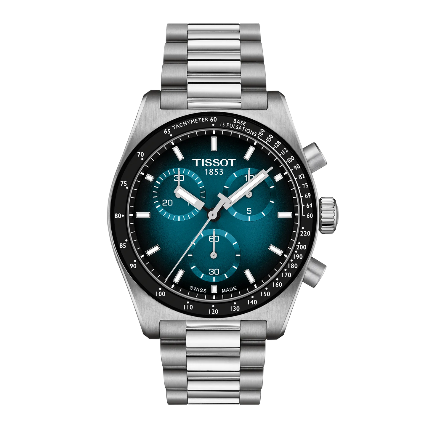 Tissot 40mm PR516, Blue & Black Dial, Black Techymeter Chronograph, Gents Bracelet Watch