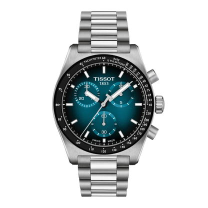 Tissot 40mm PR516, Blue & Black Dial, Black Techymeter Chronograph, Gents Bracelet Watch