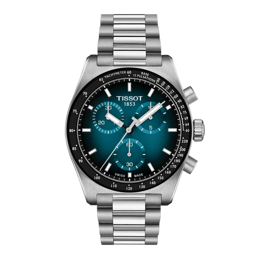 Tissot 40mm PR516, Blue & Black Dial, Black Techymeter Chronograph, Gents Bracelet Watch
