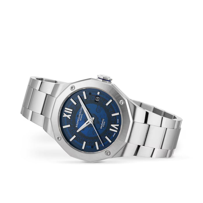 Baume & Mercier Auto 42mm Riviera Baumatic Dodecagonal Frosted Blue Stainless Steel Watch