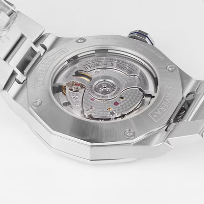 Baume & Mercier Auto 42mm Riviera Baumatic Dodecagonal Frosted Blue Stainless Steel Watch