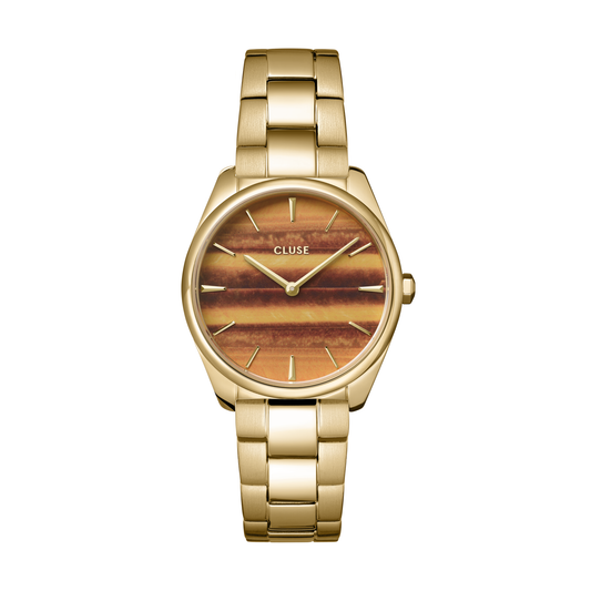 Cluse 31.5mm Féroce Yellow Gold Tiger's Eye Link Watch