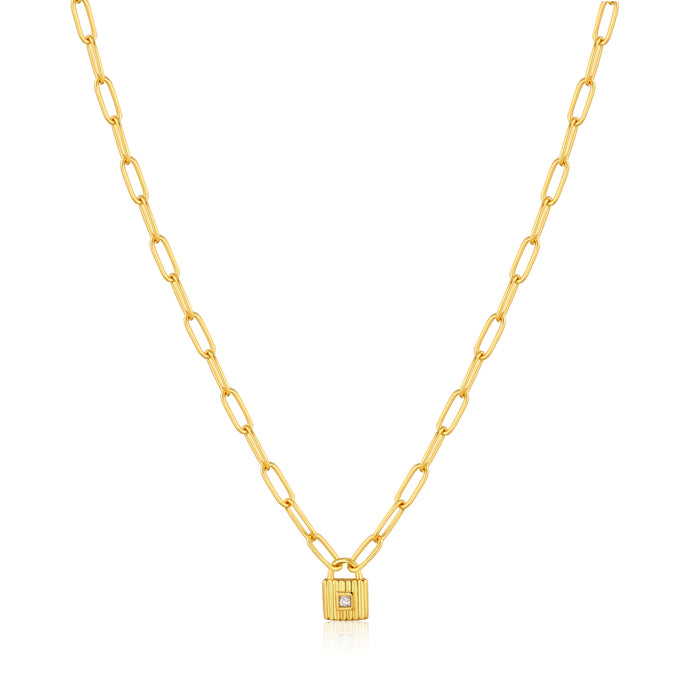 Ania Haie Yellow Gold Plate Chunky Padlock CZ Necklace