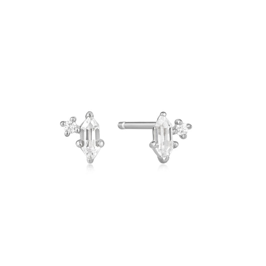 Ania Haie Rhodium Plated Silver Sparkle Emblem Stud CZ Earring's