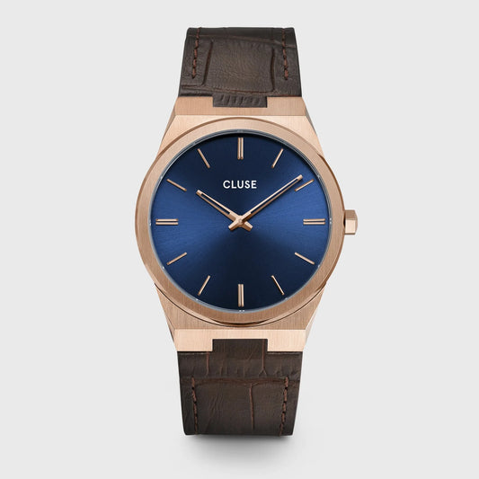 Cluse 40mm Vigoureux Blue Rose Gold Tones Leather Watch