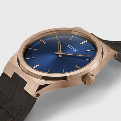 Cluse 40mm Vigoureux Blue Rose Gold Tones Leather Watch