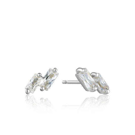 Ania Haie Rhodium Plated Silver Glow Stud CZ Earring's