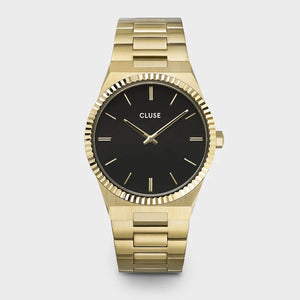 Cluse 40mm Vigoureux Black Dial Gold Tone Stainless Link Watch