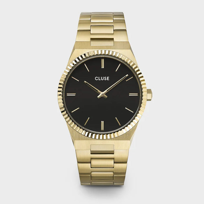 Cluse 40mm Vigoureux Black Dial Gold Tone Stainless Link Watch