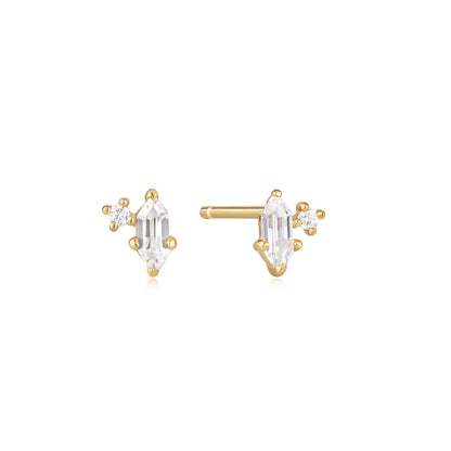 Ania Haie Yellow Gold Plated Sparkle Emblem Stud CZ Earring's