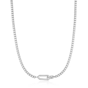 Ania Haie Sterling Silver Sparkle Line CZ Interlocked Necklace