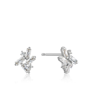 Ania Haie Rhodium Plated Silver Cluster Stud CZ Earring's