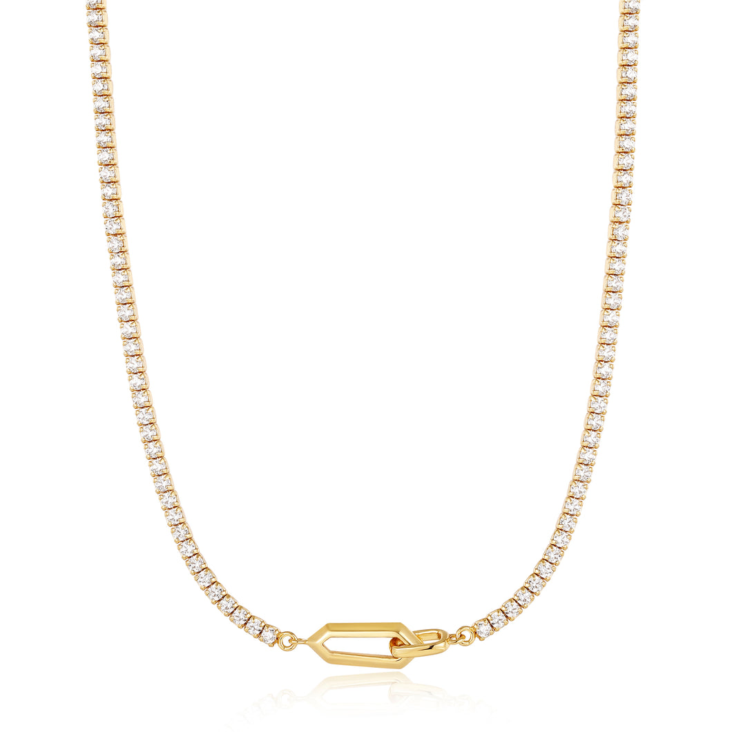Ania Haie Yellow Gold Sparkle Line CZ Interlocked Necklace