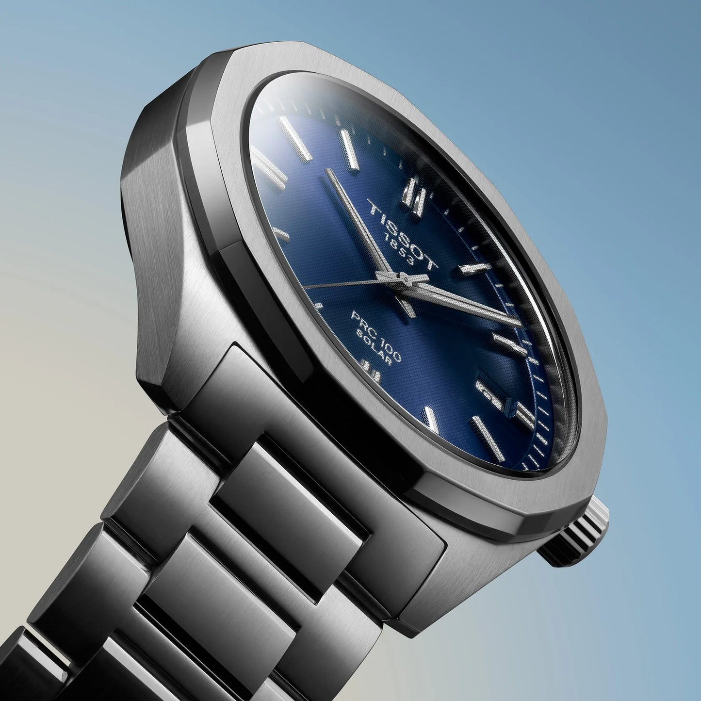 Tissot 39mm PRC 100 Solar, Blue & Date Dial, Bracelet Watch