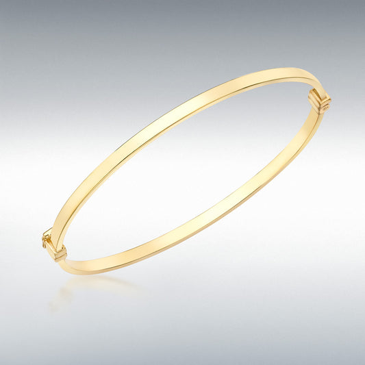 9ct Yellow Gold 3mm Rectangular-Tube Oval Bangle