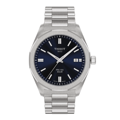Tissot 39mm PRC 100 Solar, Blue & Date Dial, Bracelet Watch