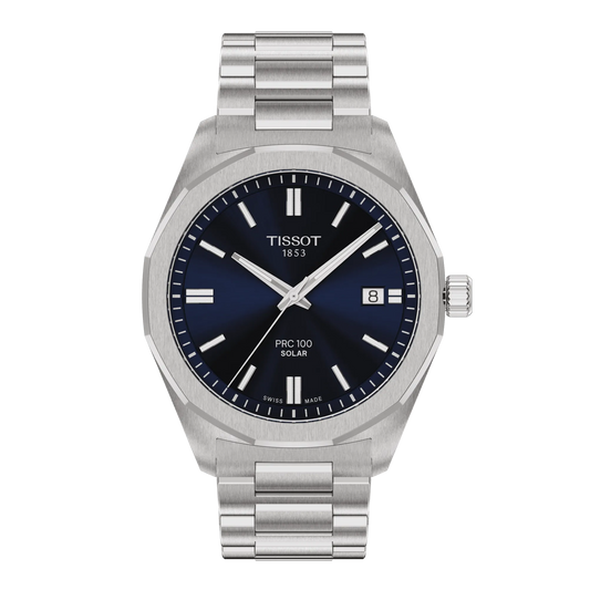 Tissot 39mm PRC 100 Solar, Blue & Date Dial, Bracelet Watch